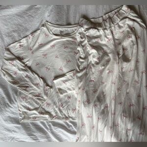 Hollister White Pajama Set with Pink Bow Print